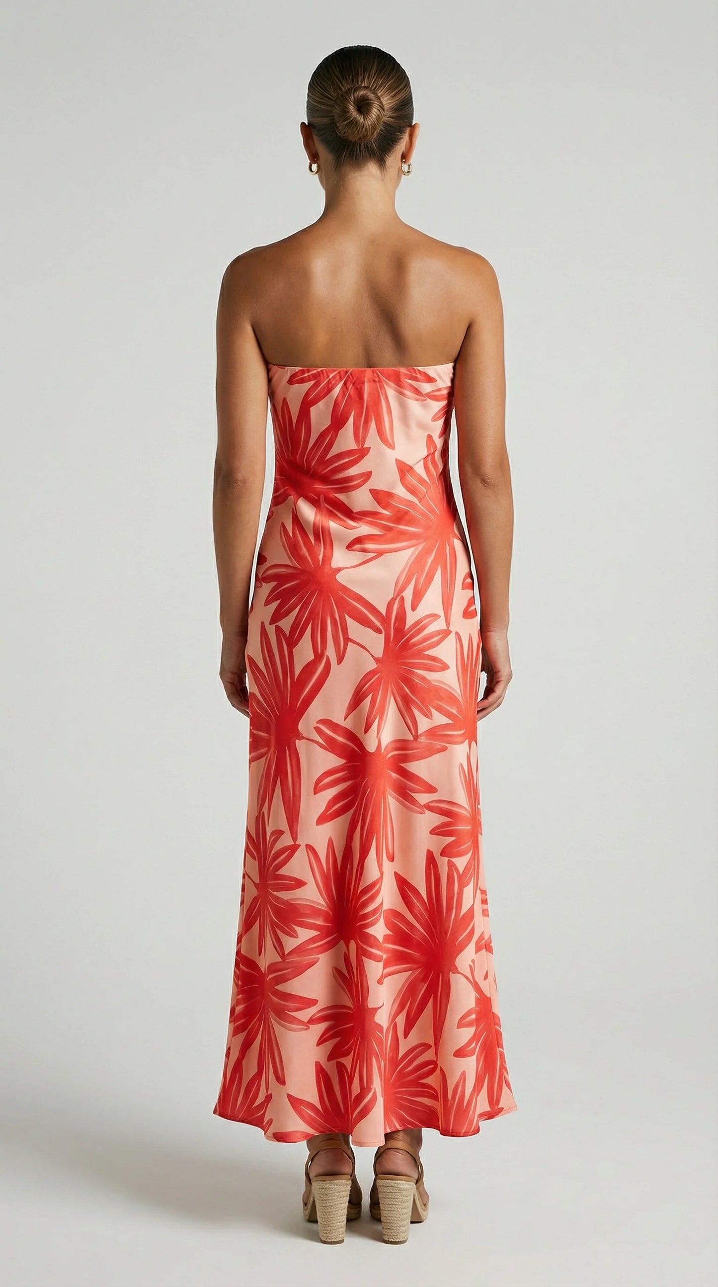 Bias Cut Tube Maxi Pink Palm Print