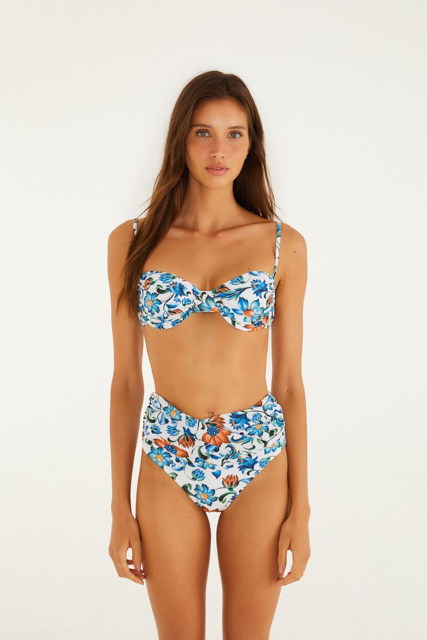 Flora Tile Off-White Underwire Bikini Top in white — view 8 | Belle Mar Swim