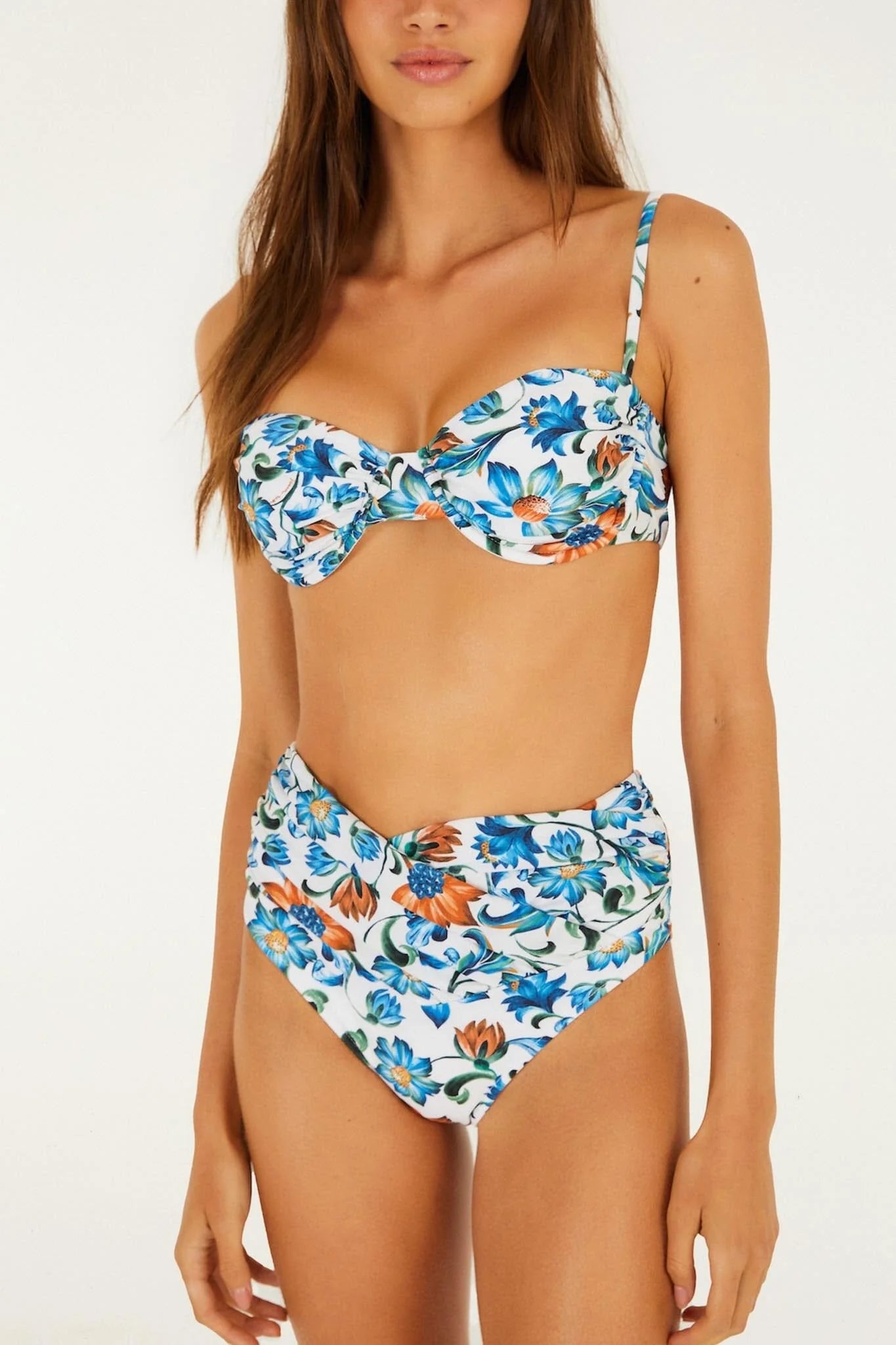 Flora Tile Off-White Underwire Bikini Top in white — view 9 | Belle Mar Swim