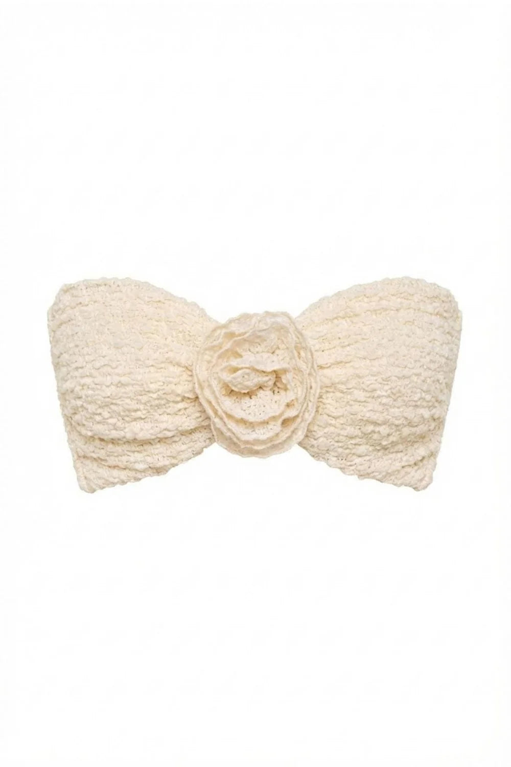 Amalia Texture Rosa Bandeau Bikini Top in white — detail view | Belle Mar Swim