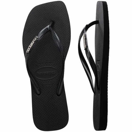 Slim Square Logo Flip Flop Black Silver
