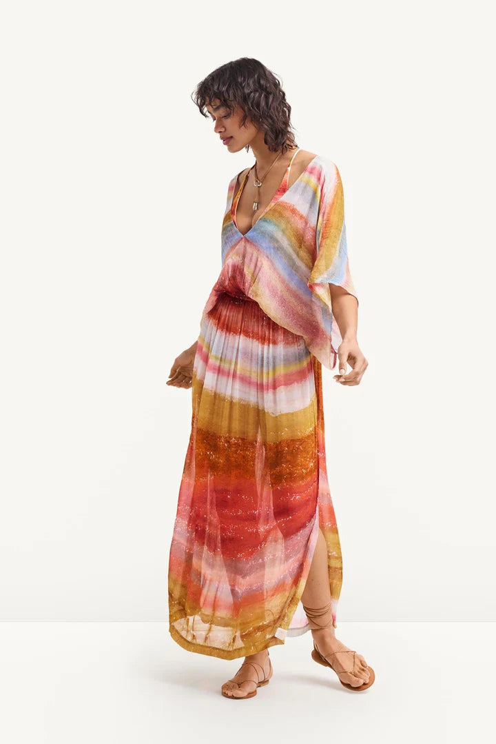 Petra Caftan Terra Forms in blue — close-up | Belle Mar Swim