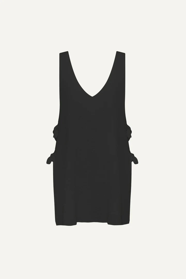 Riviera Mini Dress Black Crinkle Linen