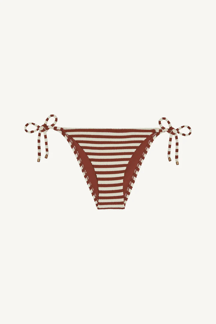 Elle Tie Side Bottom Red Ochre Stripe in red — view 7 | Belle Mar Swim