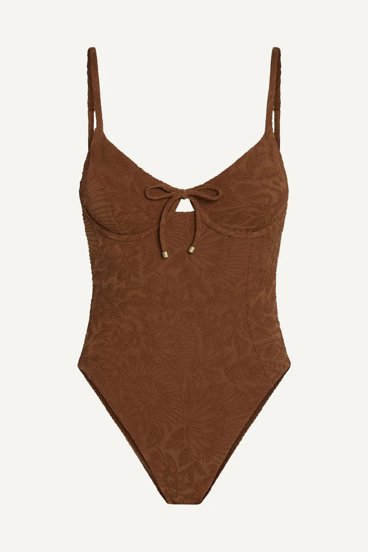 Ada Underwire One Piece Garden Jacquard in brown — view 7 | Belle Mar Swim