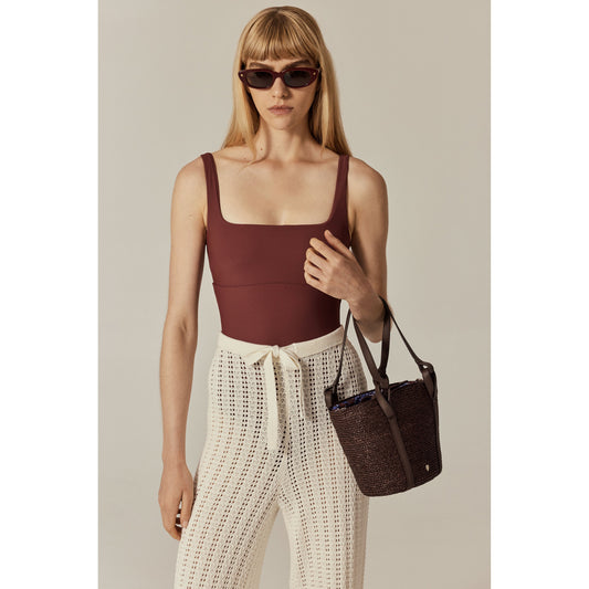 Helen Kaminski Bisou Print Basket Garnet with Liberty print lining