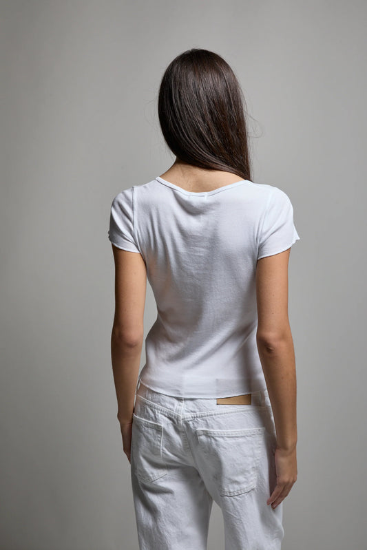 Vicki V Neck Tee White in white — back view | Belle Mar Swim