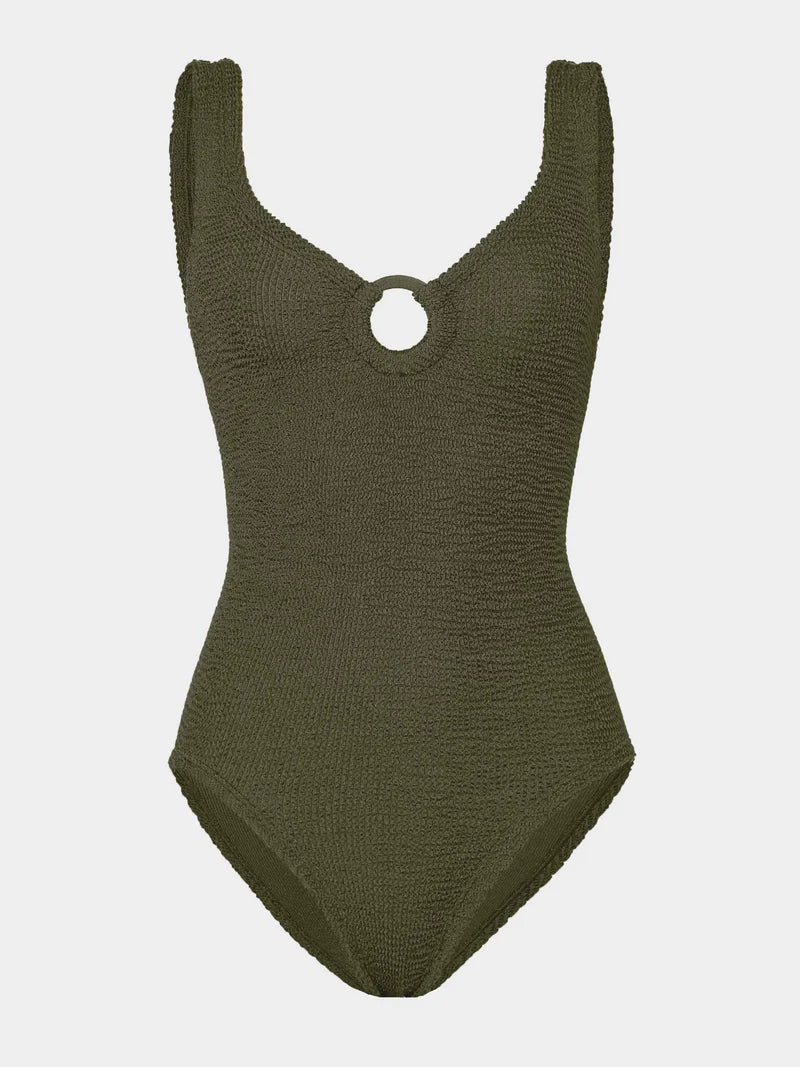 Coverage Celine One Piece With Tonal Hoops Metallic Khaki