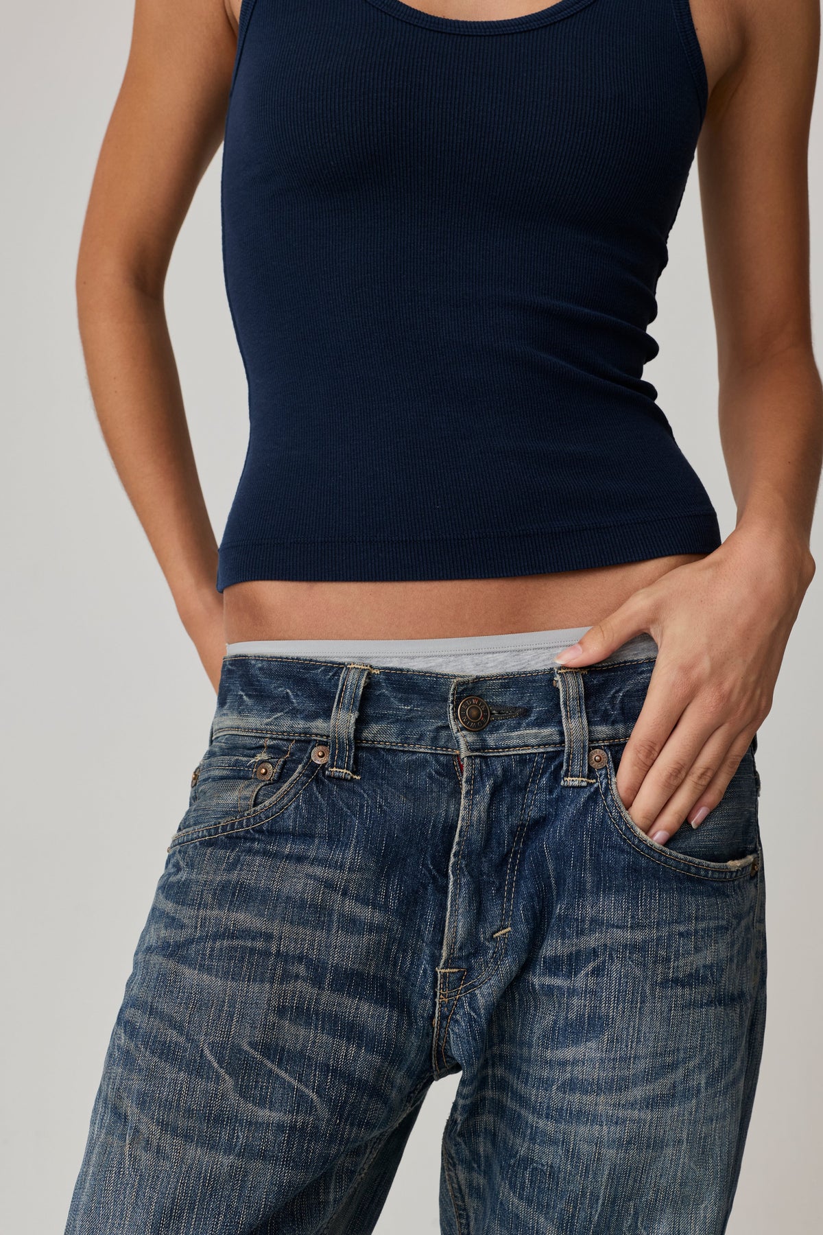 Asher Mila Rib Tank in Cadet, styled view