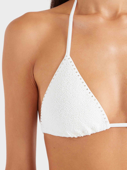 Hunza G Gina Swarovski Bikini in White — Swarovski crystal detail | Belle Mar Swim