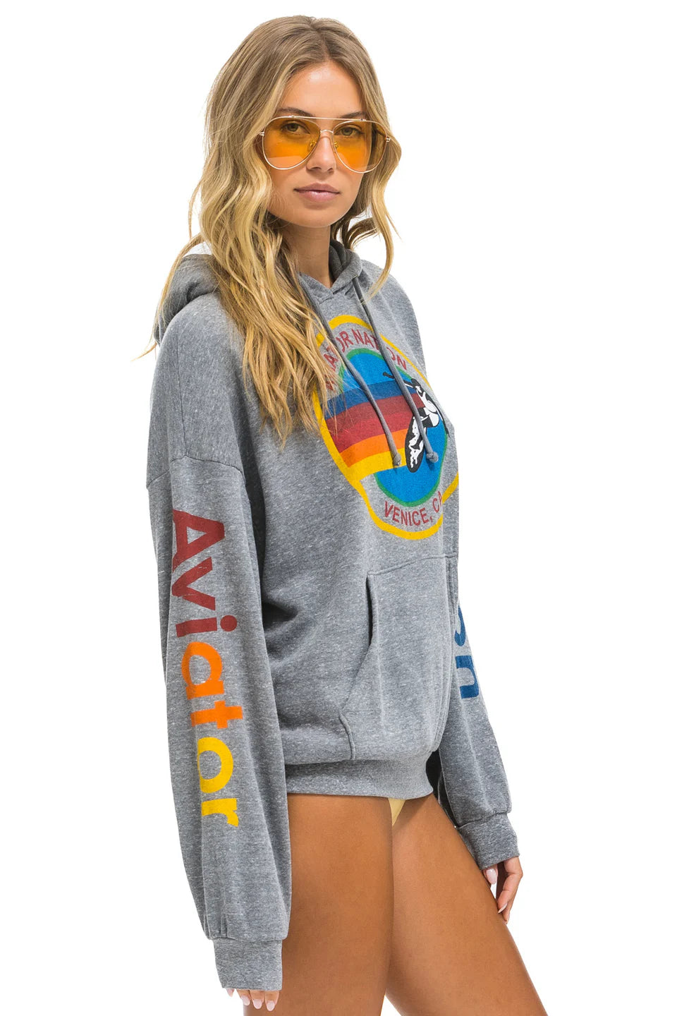 Aviator Nation Relaxed Pullover Hoodie Heather Grey