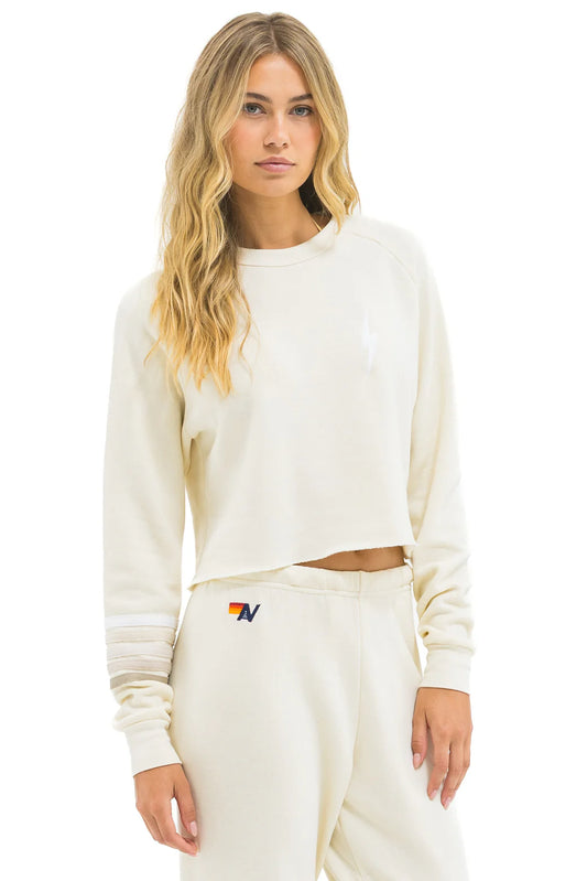 Bolt Rugby Stitch Cropped Crew Sweatshirt Vintage White/White Grey