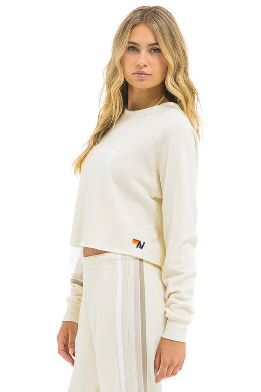 Bolt Rugby Stitch Cropped Crew Sweatshirt Vintage White/White Grey