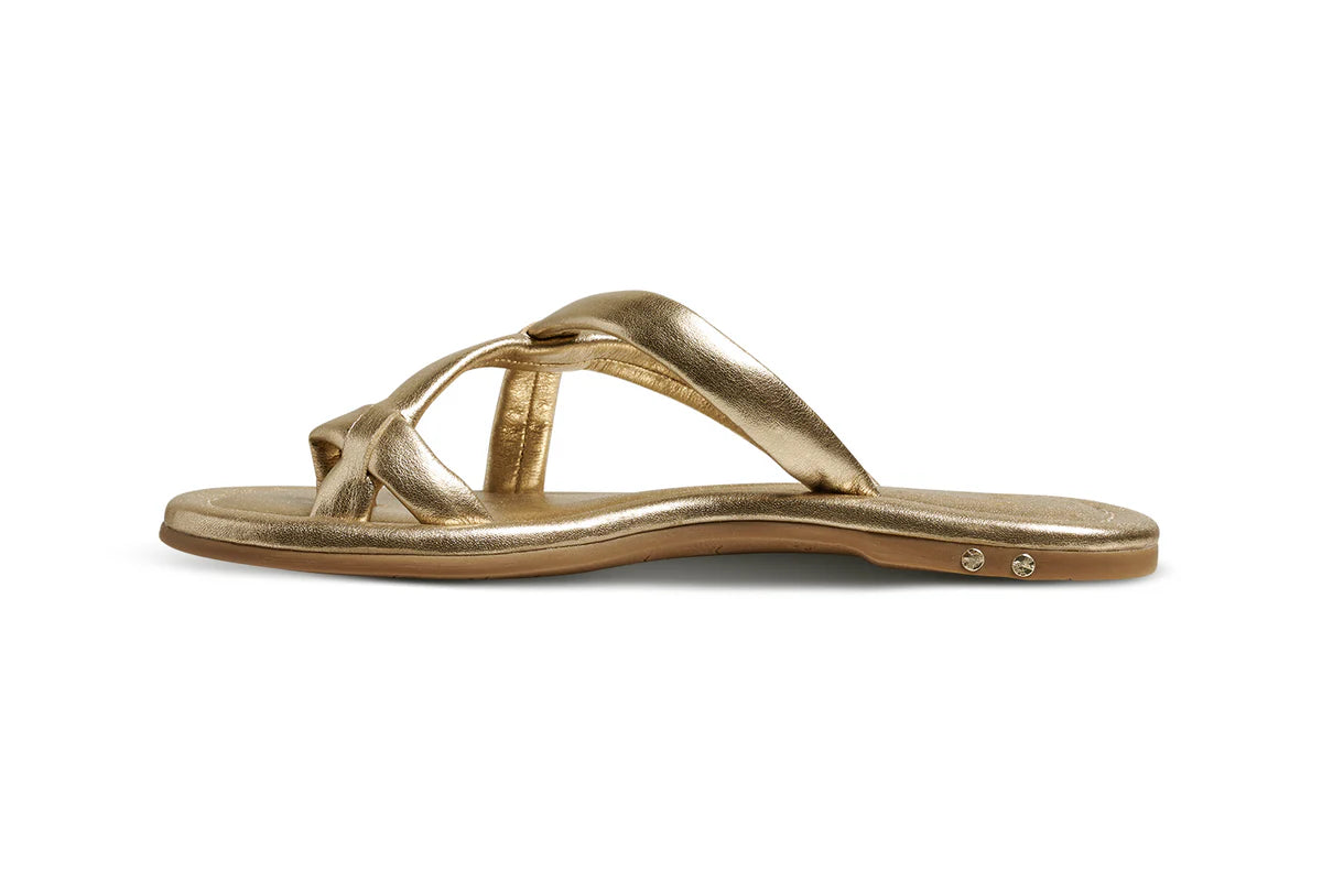 Sungem Leather Slide Sandal Gold
