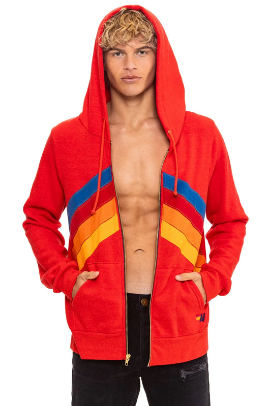 Mountain Stitch Chevron 4 Zip Hoodie Red