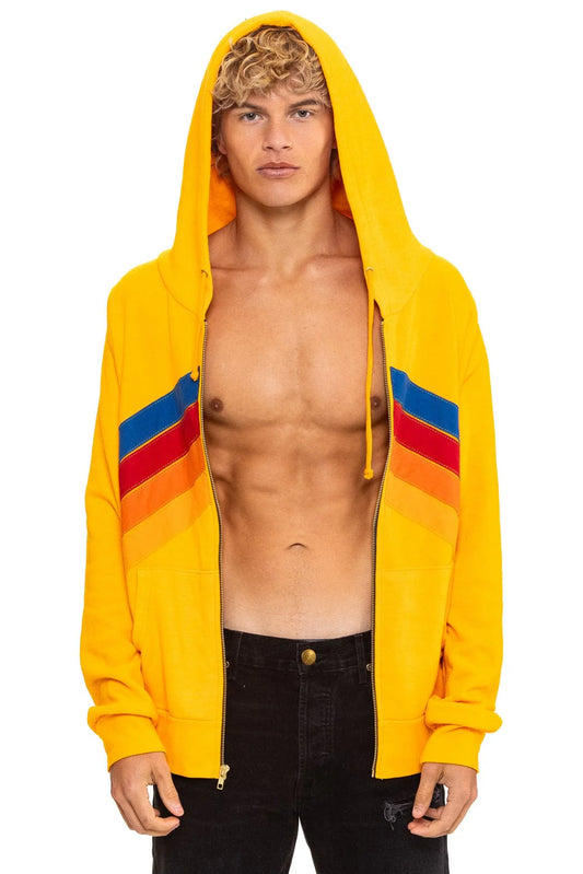 Mountain Stitch Chevron 4 Zip Hoodie Gold