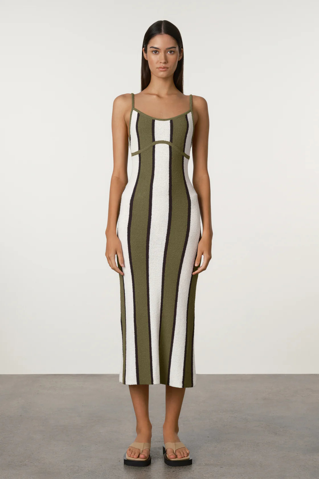 Olive Stripe Textured Knit Dress