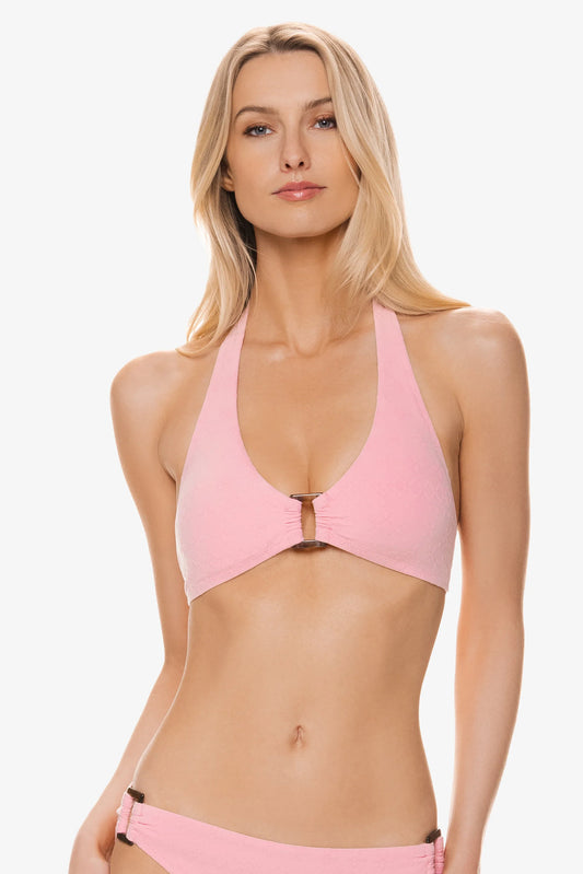 Tortoise Halter Bikini Top Shell Pink Jacquard