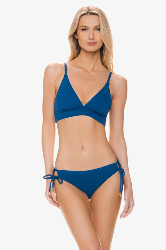 Banded Bikini Top Jacquard Textured Marine Blue