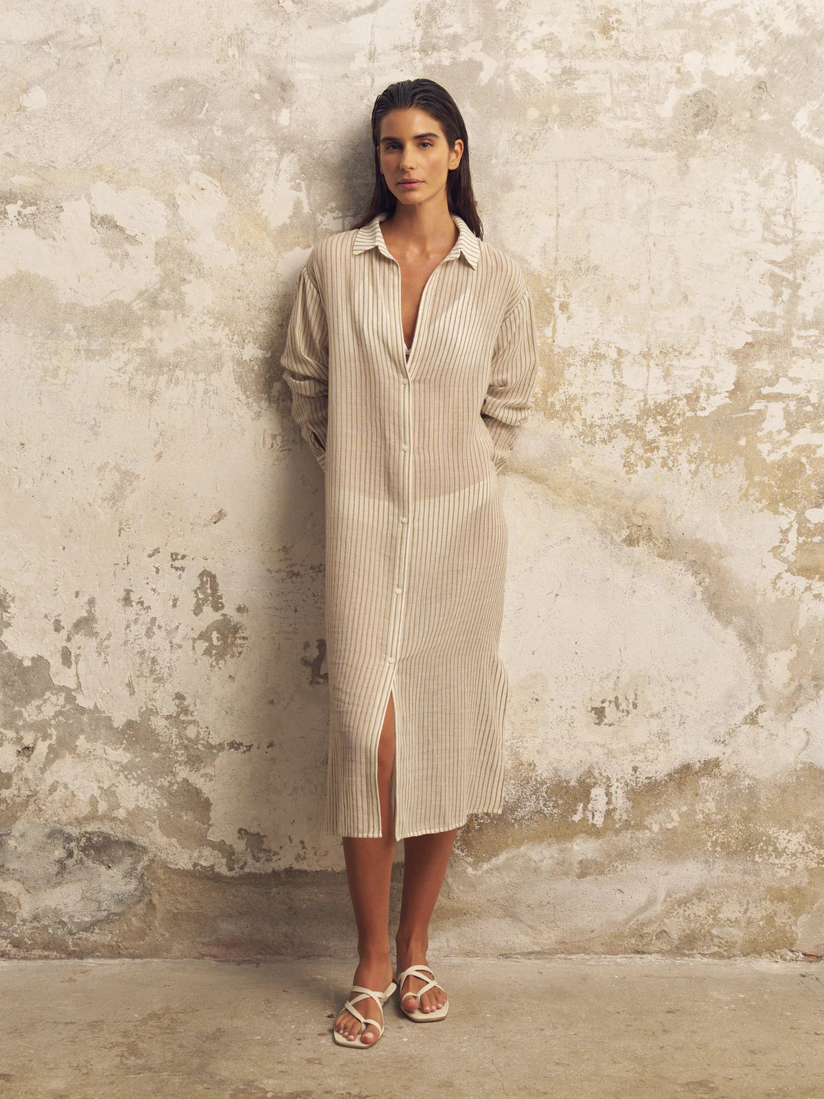 Voyage Shirt Dress Khaki Stripe