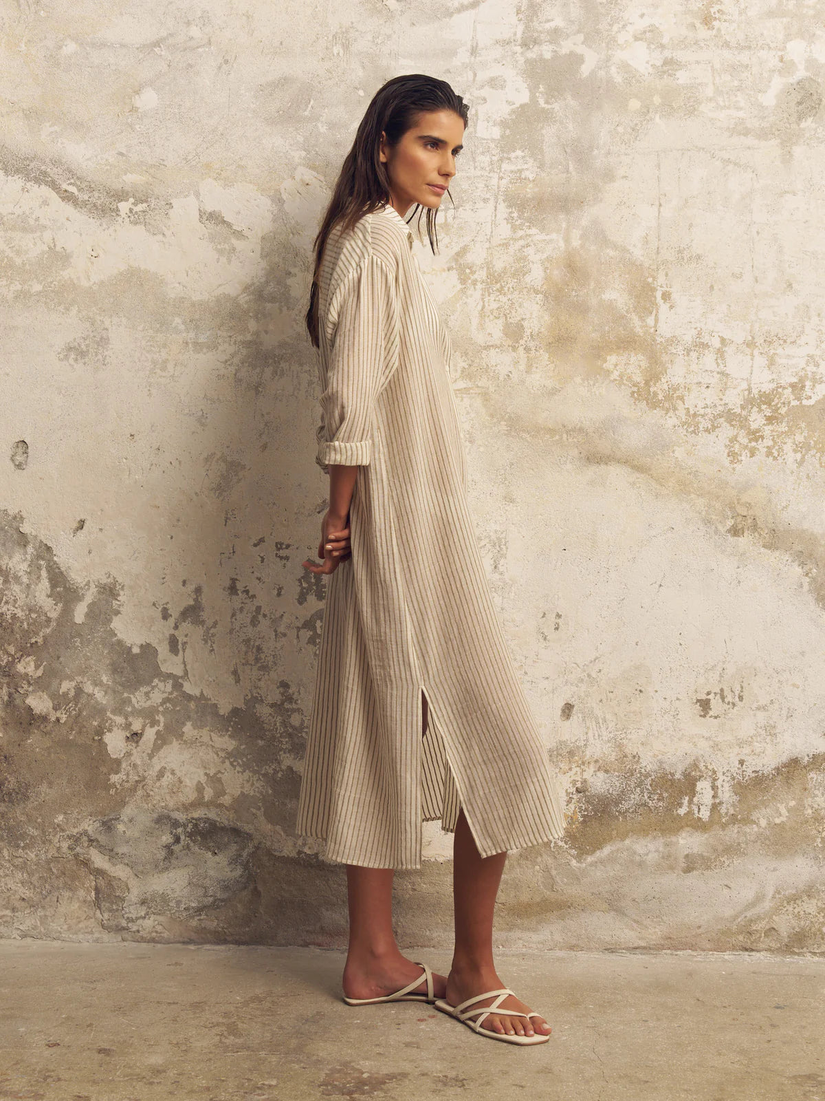 Voyage Shirt Dress Khaki Stripe
