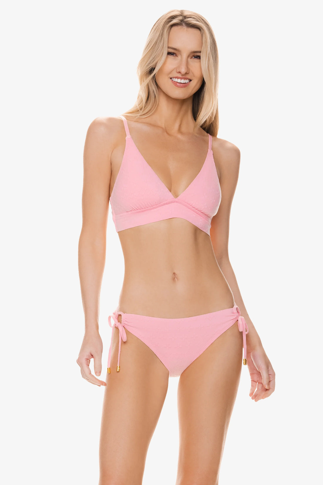 Banded Bikini Top Jacquard Textured Shell Pink