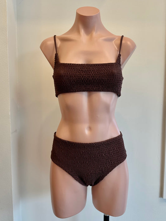 Aila Blue Alice Top Cocoa Powder in brown — front view | Belle Mar Swim