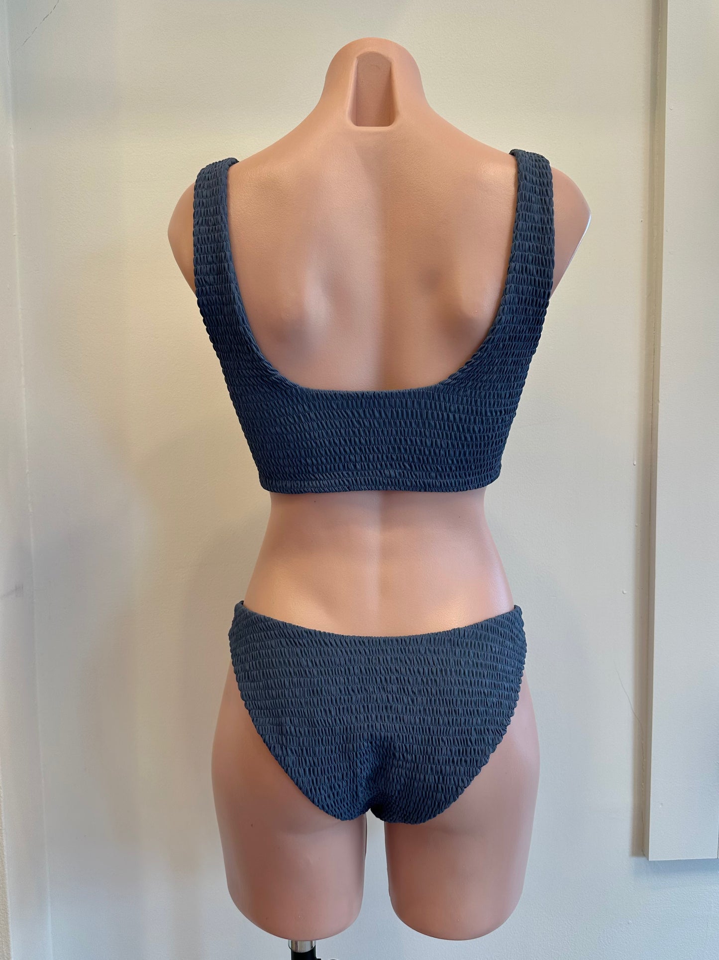 Pixie Top Indigo Rib in blue — detail view | Belle Mar Swim