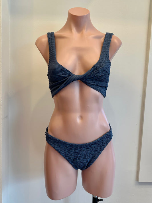 Pixie Top Indigo Rib in blue — back view | Belle Mar Swim