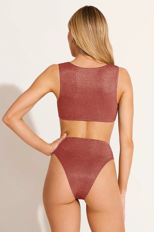 Vitamin A Barcelona High Waist Bottom Pink Metallic, front view