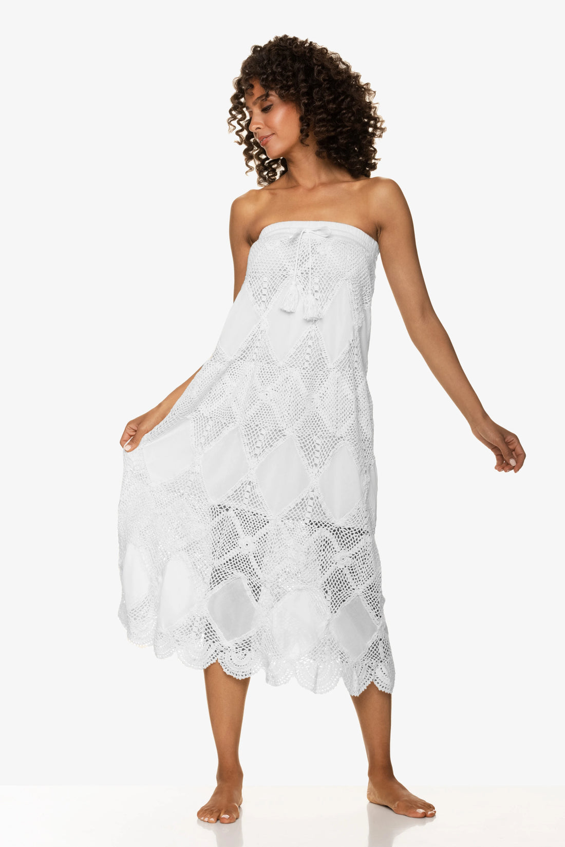 Scallop Crochet Maxi Skirt/Bandeau Dress White