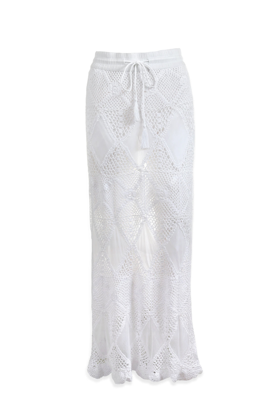Scallop Crochet Maxi Skirt/Bandeau Dress White