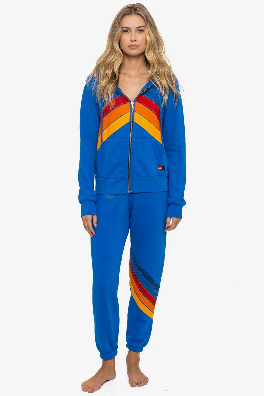 Aviator Nation All Seasons Circle Chevron Sweatpants Adventure Blue in blue — front view | Belle Mar Swim