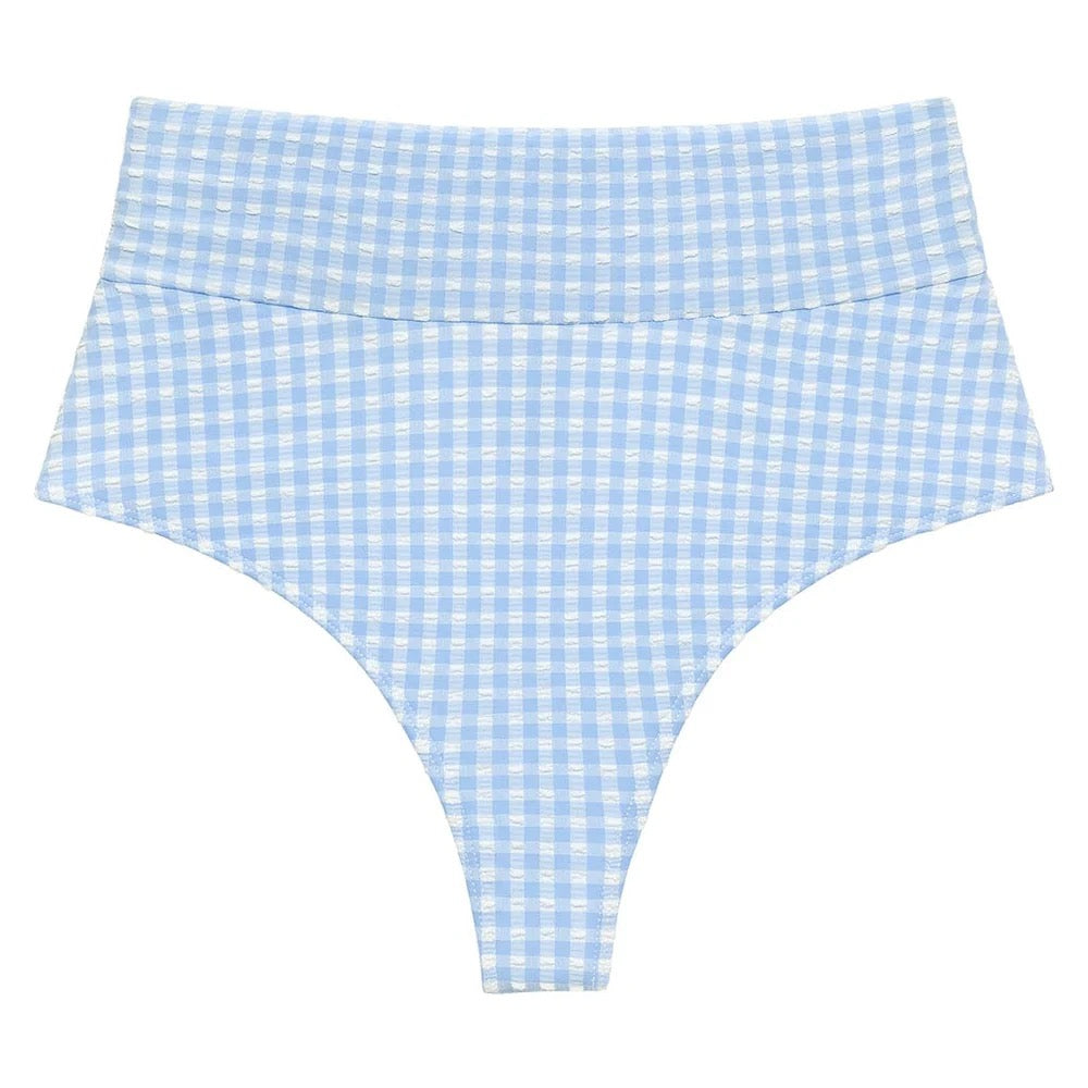 Peri Micro Gingham Added Coverage High Rise Bikini Bottom