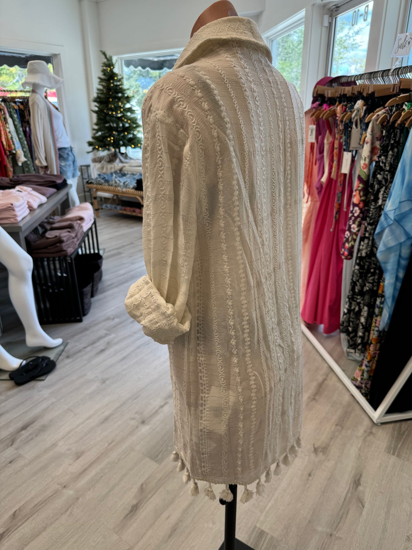 Roman Coverup Button Down Top White Stripe