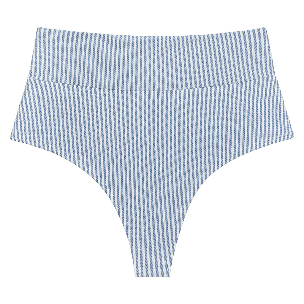 Classic Blue Stripe Added Coverage High Rise Bikini Bottom