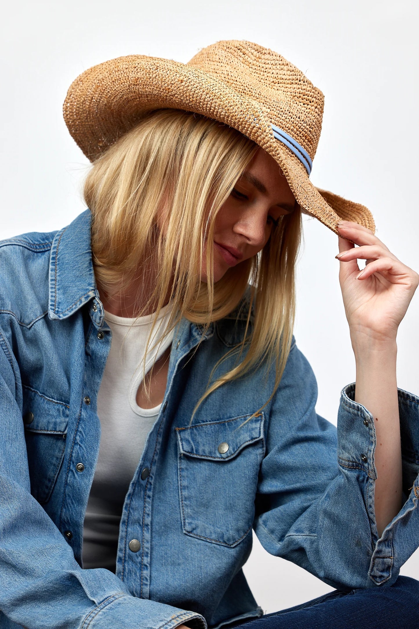 Raffia Crochet Cowboy Blue Wrap