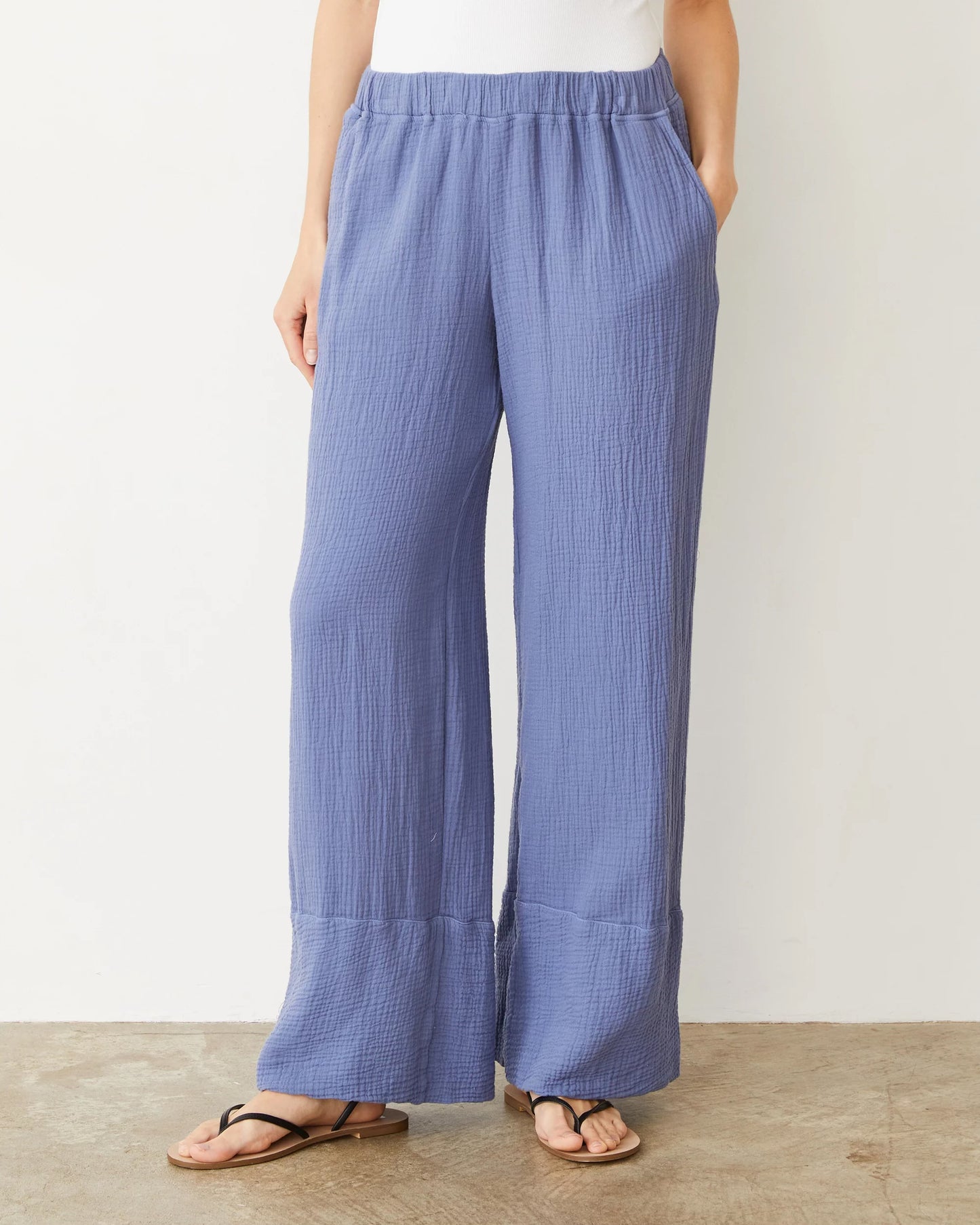 Cotton Gauze Wide Leg Pant in Medium Blue