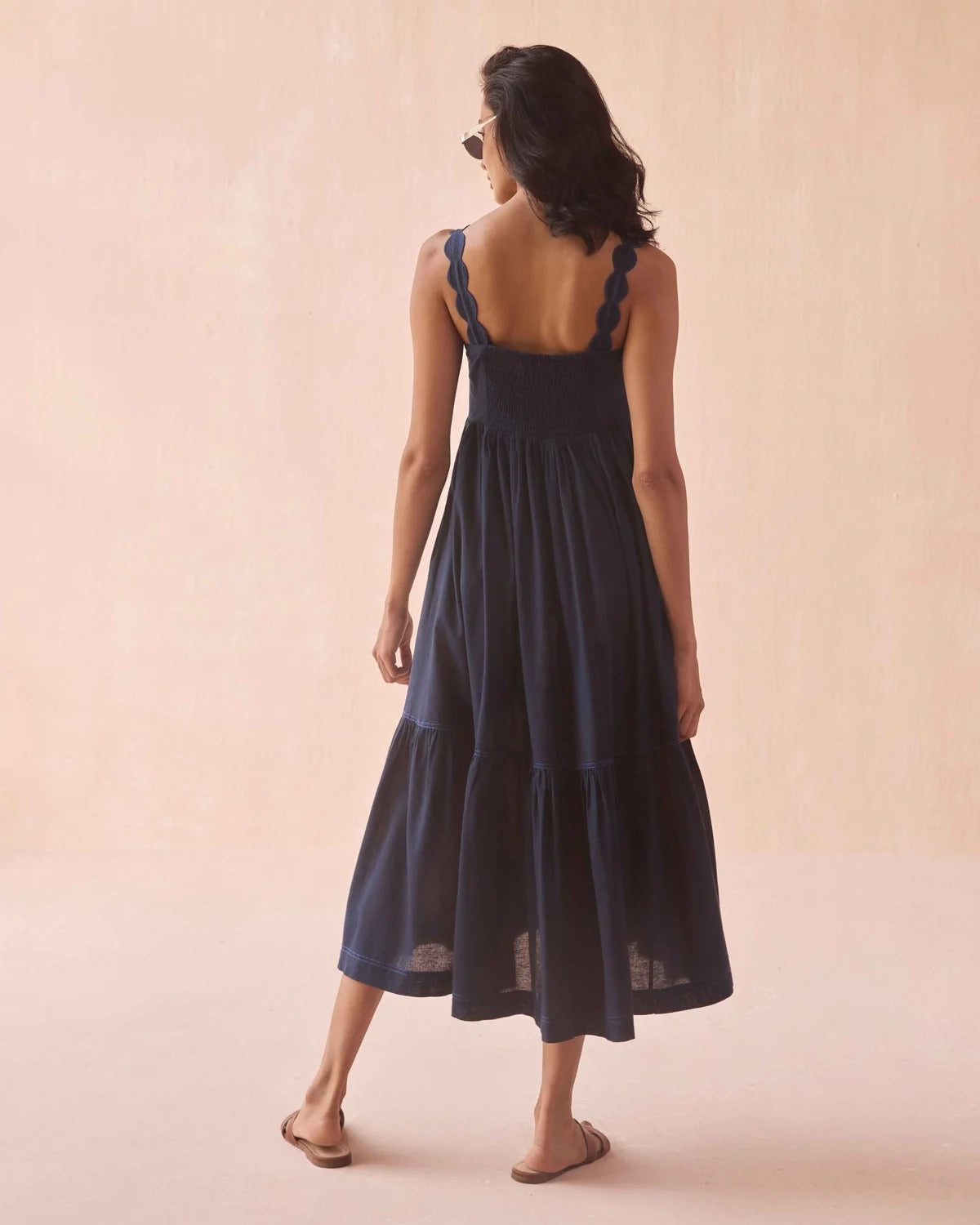 Leena Maxi Solid Mariner in blue — detail view | Belle Mar Swim