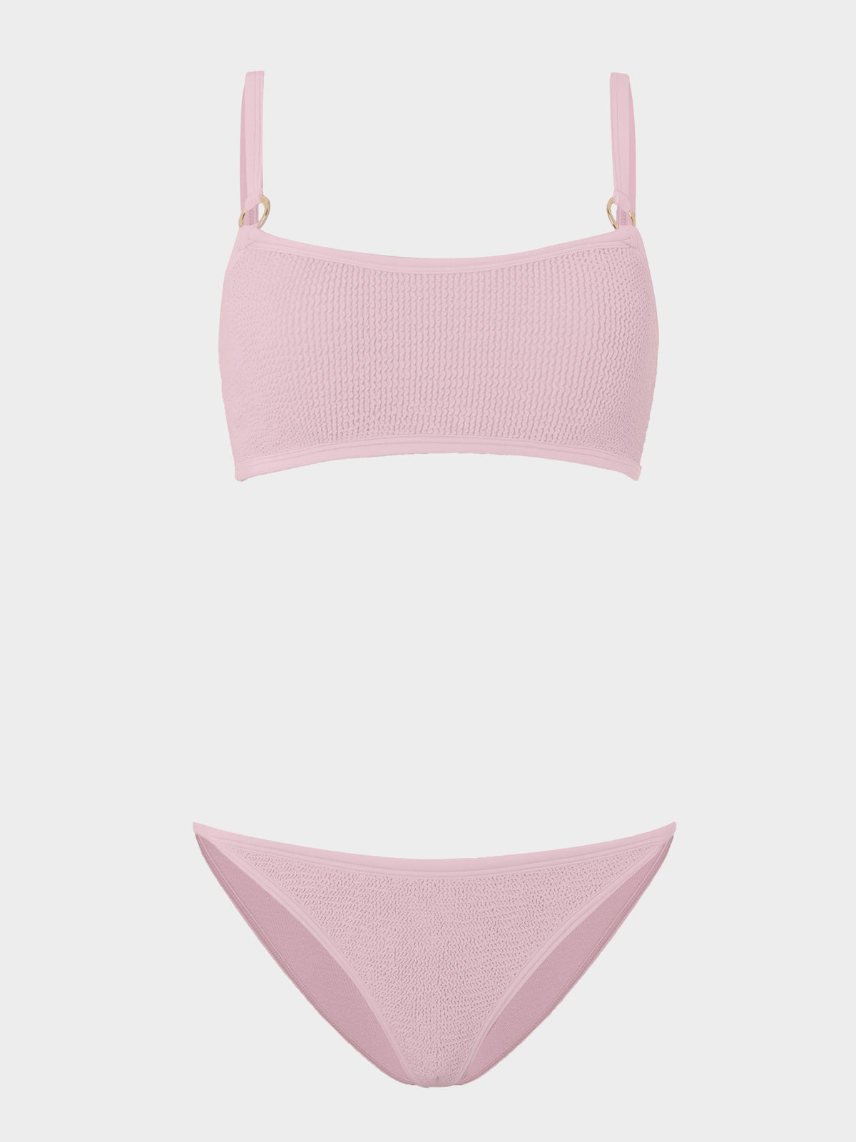 Hunza G Iris With Gold Hoops Bikini in Ballet Pink — front view on model | Belle Mar Swim