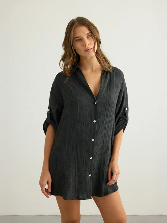 Kaya Oversized Shirt Dress Charcoal