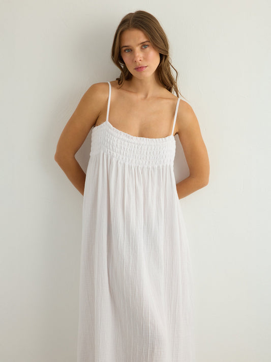 Kaya Smocked Maxi Dress - White - view