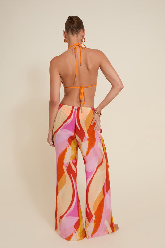 St Barts Pant Viva Soleil Print in orange — back view | Belle Mar Swim