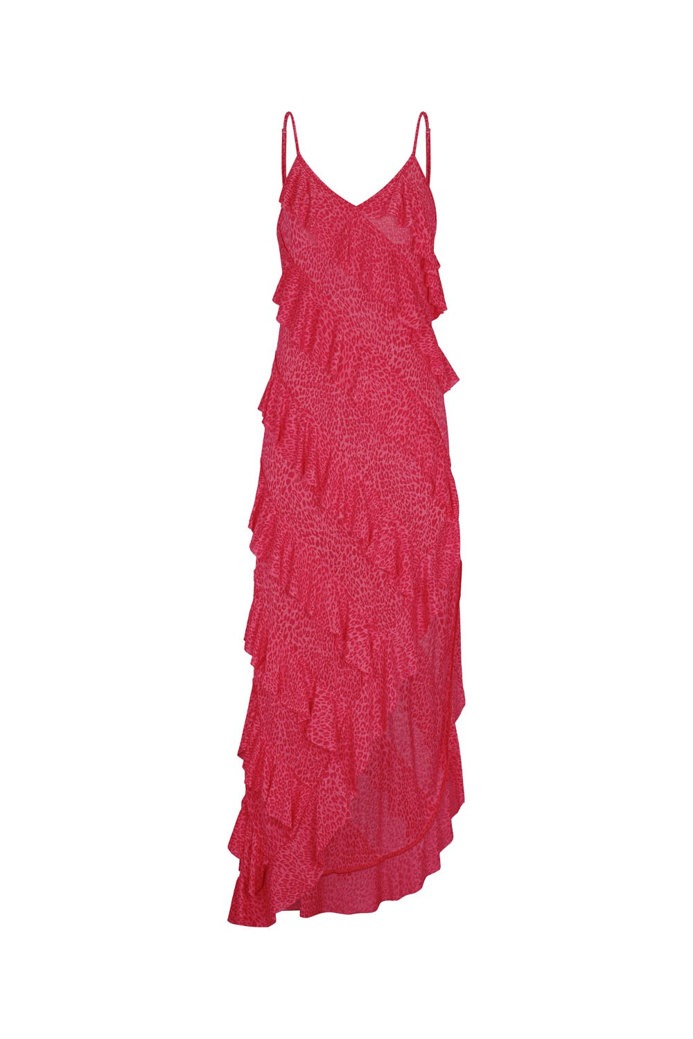 Mermaid Asymmetric Ruffle Dress Cheetah Raspberry