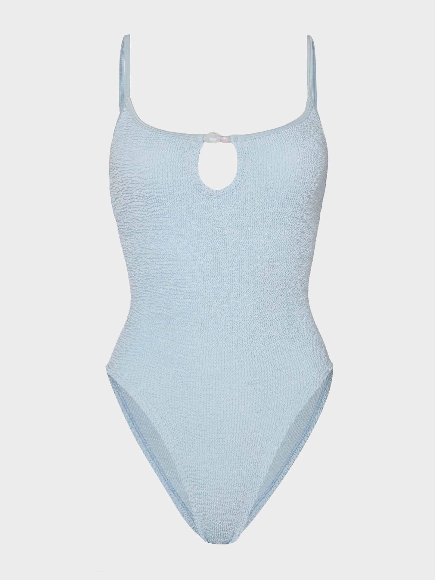 Mia Beaded Swim Metallic Ice Blue in blue — close-up | Belle Mar Swim
