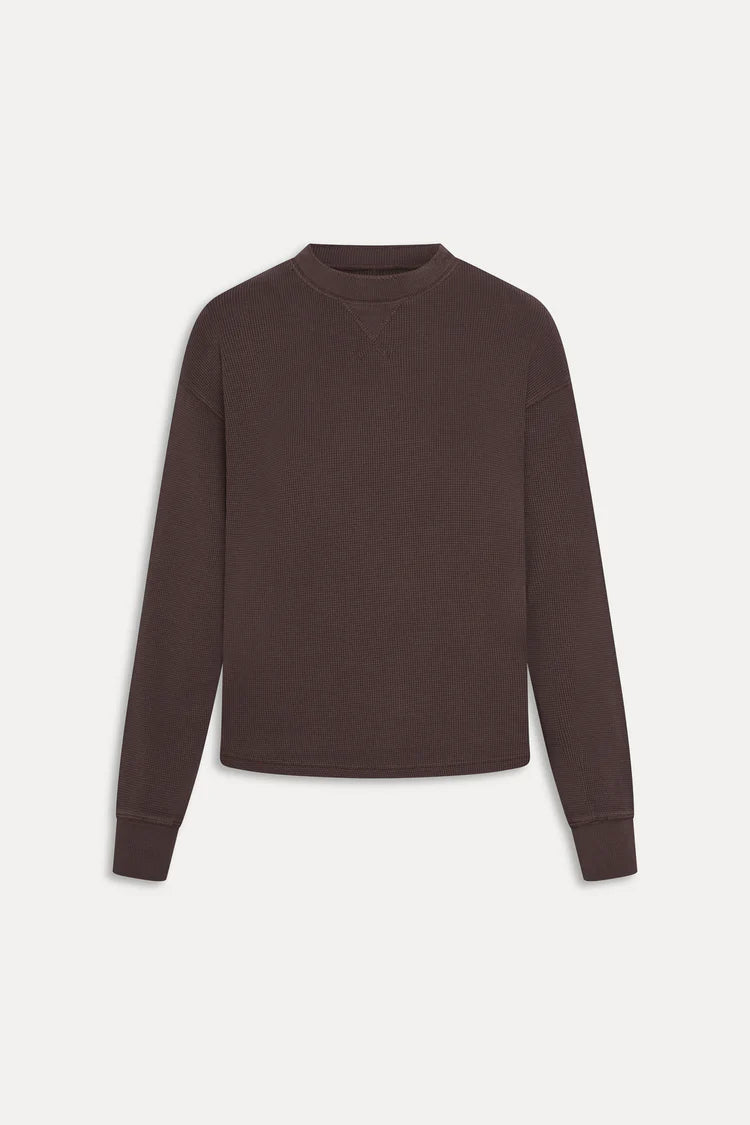 Noah Thermal Long Sleeve Shirt Walnut in brown — close-up | Belle Mar Swim
