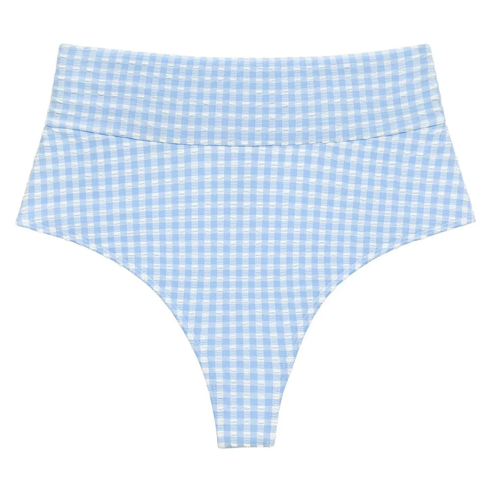 Peri Micro Gingham Full Coverage High Rise Bikini Bottom