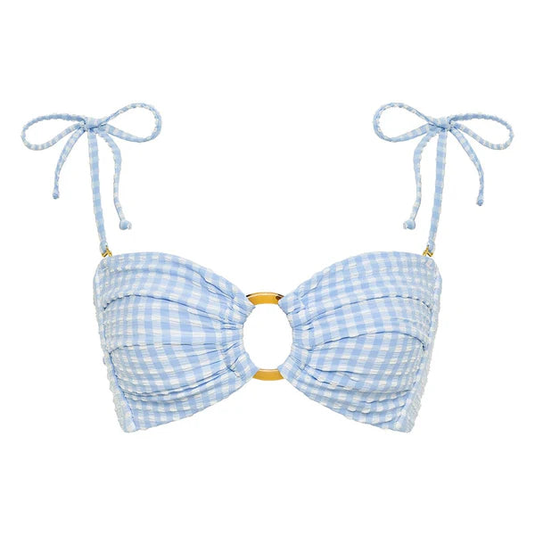 Peri Micro Gingham Tori Ties Bandeau Bikini Top
