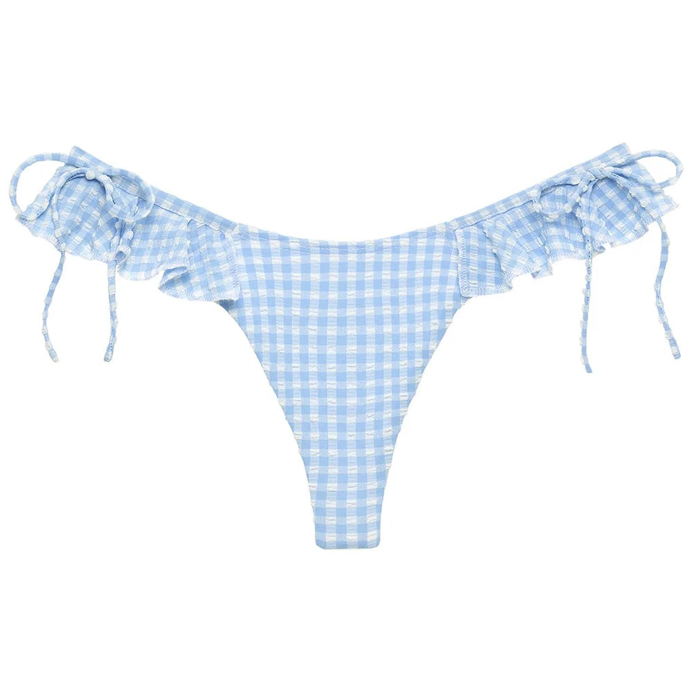 Peri Micro Gingham Uno Ruffle Bows Bikini Bottom