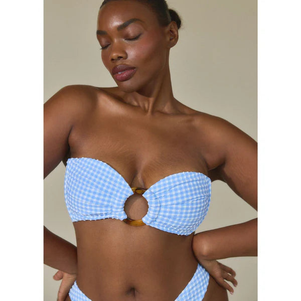 Peri Micro Gingham Tori Ties Bandeau Bikini Top